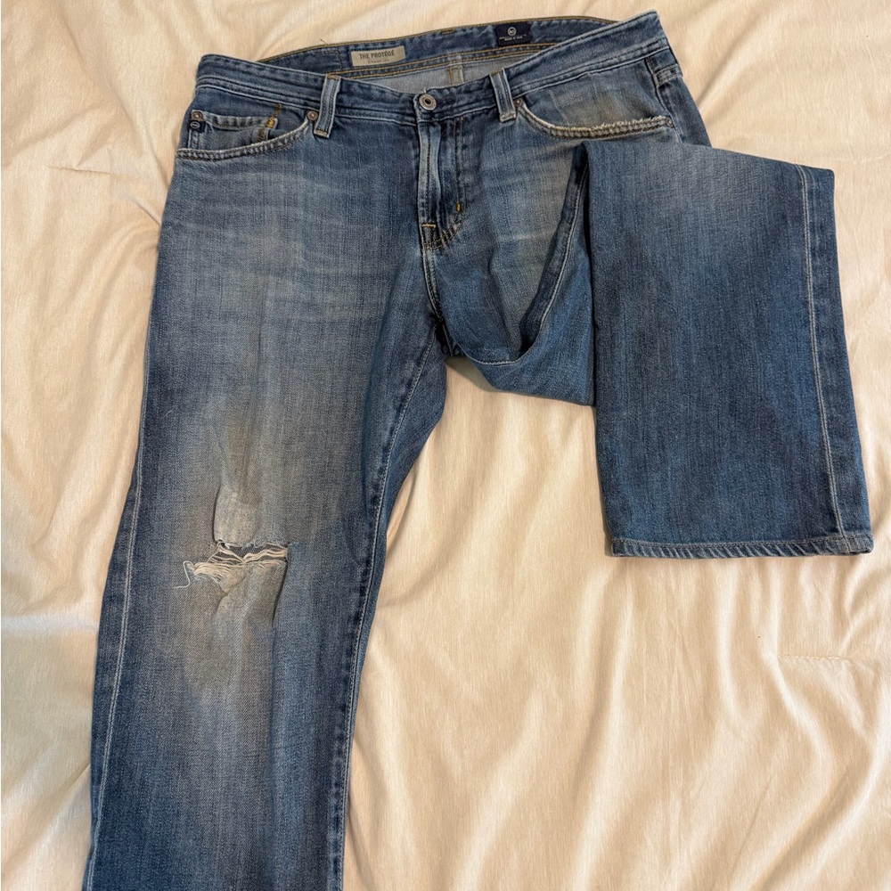 AG Adriano Goldschmied Distressed Blue Straight Men's Jeans Made in USA